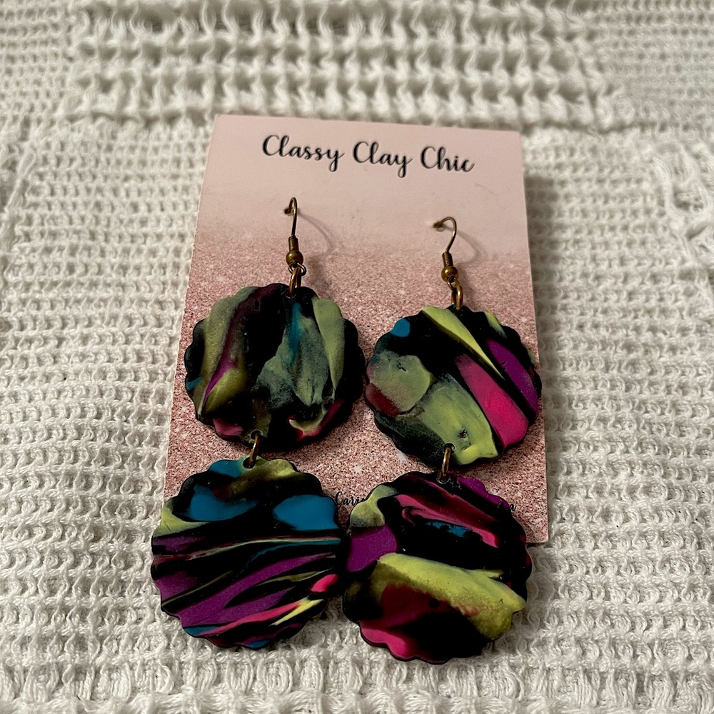 Handmade Polymer Clay 80’s Retro Style Dangle Earrings